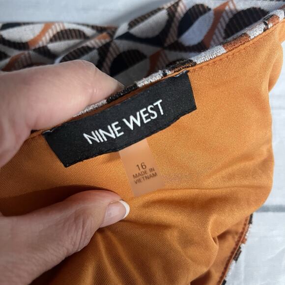 Nine West Skirt size 16 Brown orange Circles Straight Knee Stretch Sweater Knit - Picture 7 of 7